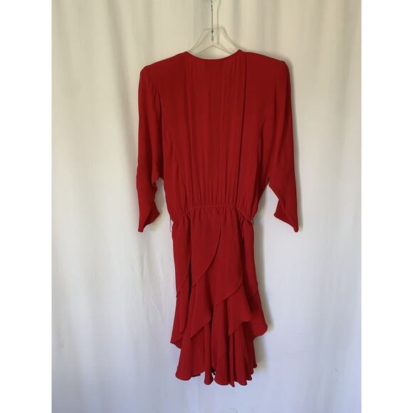 Vtg Phoebe Womens Dress 14 L Red Mini Veck Elegant Ruffles Evening - Picture 6 of 12